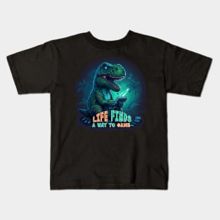 Life Finds A Way (To Play Games) T-Rex Kids T-Shirt